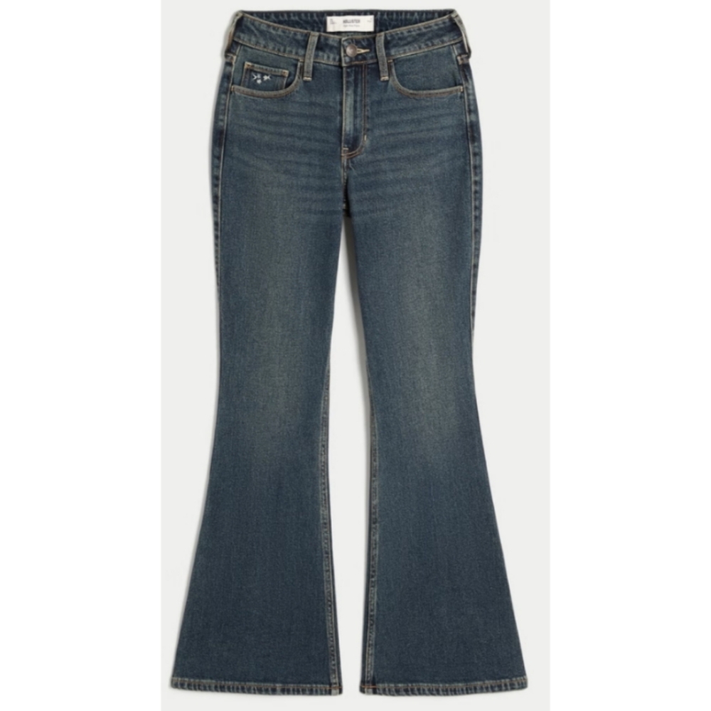 Hollister High Rise Dark Wash Embroidered Florals Flare Jeans New With Tags